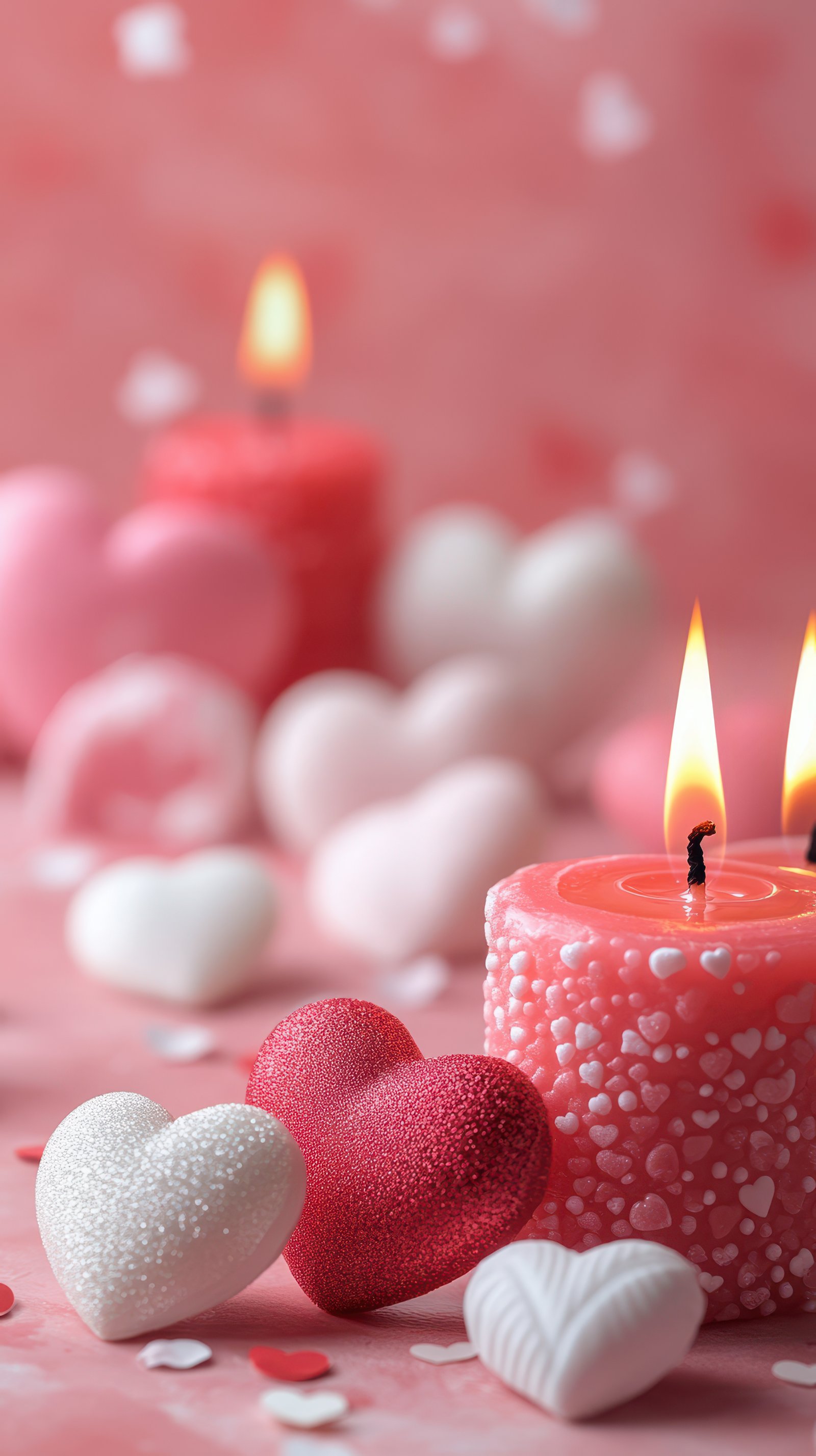 Romantic candle arrangement with hearts for a special celebration